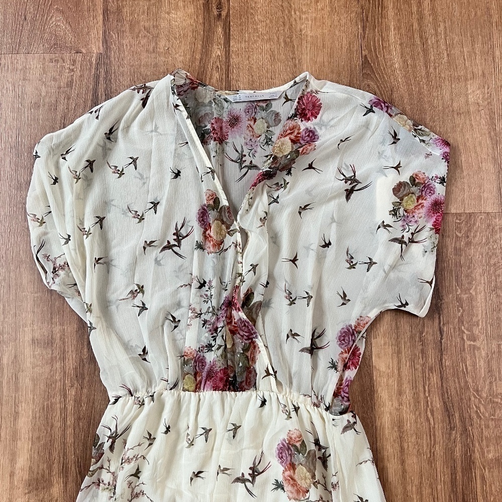 🎉Host Pick🎉 ZARA Trafaluc Bird / Floral Sheer Maxi Dress Sz M - Picture 11 of 15